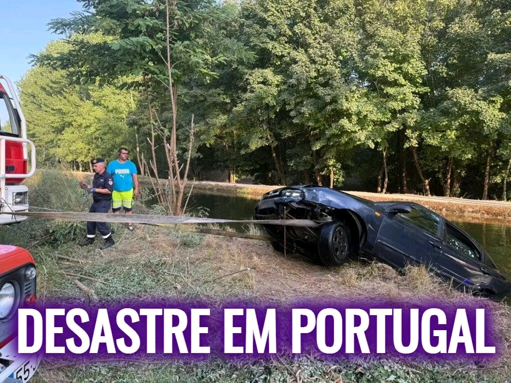 Carro com mãe e dois filhos despista-se para vala de água em Coimbra