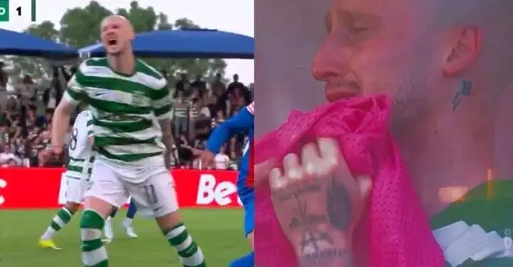 Nuno Santos lesiona-se no Alverca-Sporting, é reconfortado pelos colegas e fica a chorar no banco